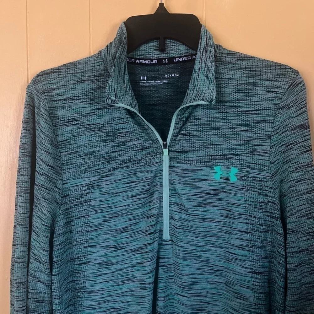 UNDER Armour Men’s Medium Heat Gear Dri Fit Green 1/4 Zip Pullover - Picture 3 of 8